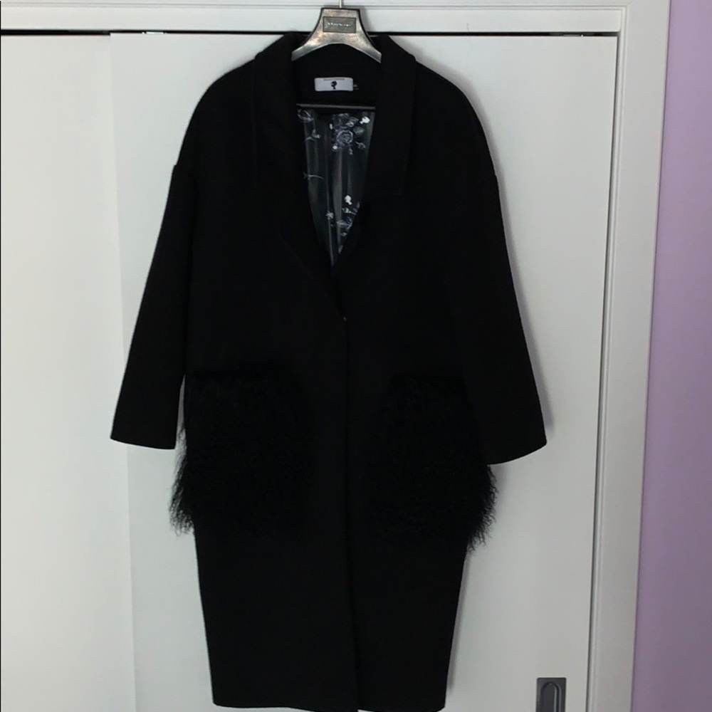 Bella Potemkina Wool-blend Black Coat with Fur - Picture 2 of 13